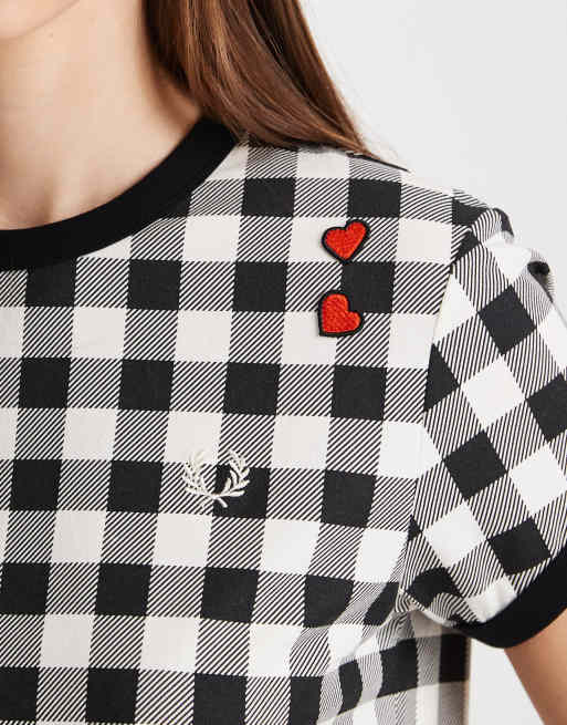 Fred Perry printed check logo t-shirt in black/white, 4 of 4