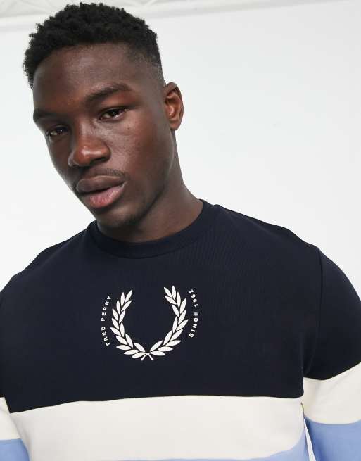 Fred Perry printed color block sweatshirt in navy | ASOS