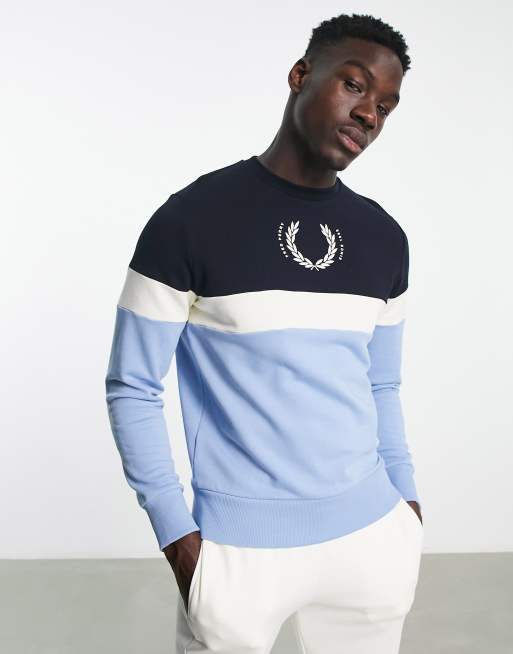 Fred Perry printed colour block sweatshirt in navy | ASOS