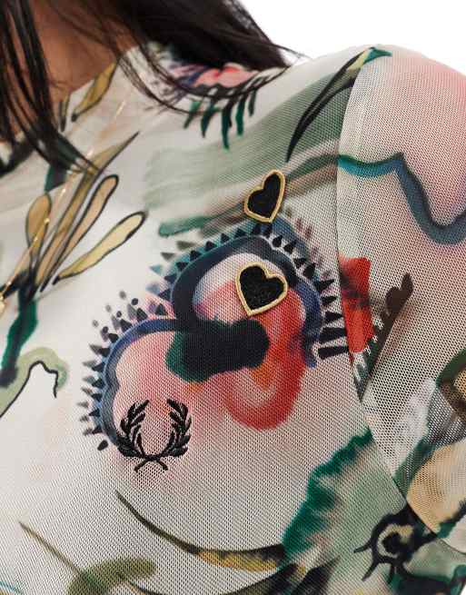 FRED PRERYフレッドペリー mesh dress Fred Perry - Printed Mesh Mock Neck Night Green - Dress