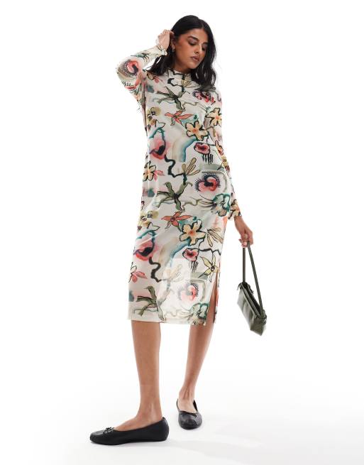 Fred Perry printed mesh midi dress in peach | ASOS