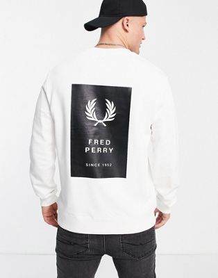 Fred Perry printed patch crew neck sweatshirt with back print in white
