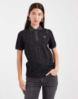 Fred Perry Fred Perry printed polo shirt in dark grey