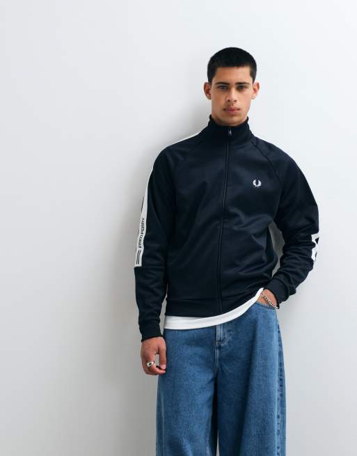 Fred Perry printed tape co-ord track jacket in navy, 4 of 5