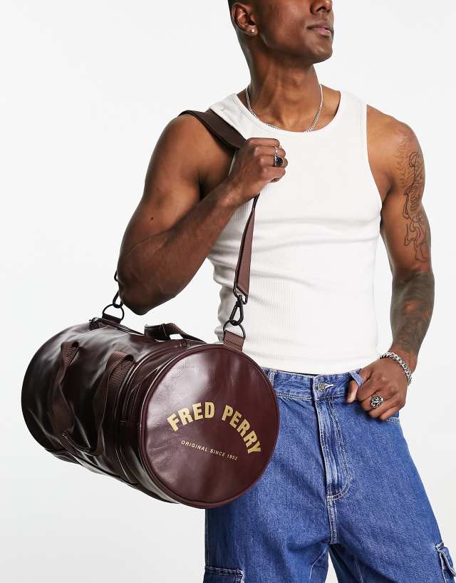 Fred Perry pu barrel bag in burgundy