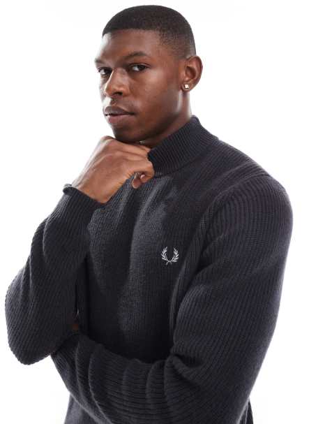 Fred Perry - Pull à col cheminée en laine d'agneau - Gris - view 1