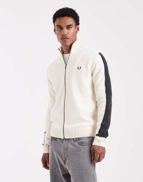 Fred Perry - Pull côtelé zippé à manches longues - Écru - view 1