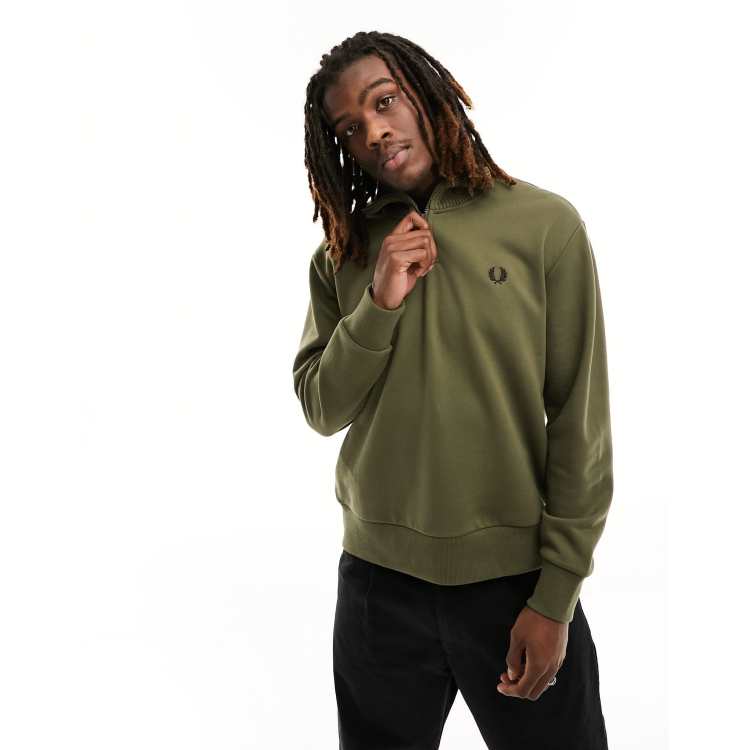 Fred Perry quarter zip jacket with knitted detail in uniform green