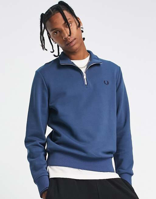 Fred Perry quarter zip sweat in navy ASOS