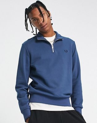 Fred Perry quarter zip sweat in navy - ASOS Price Checker