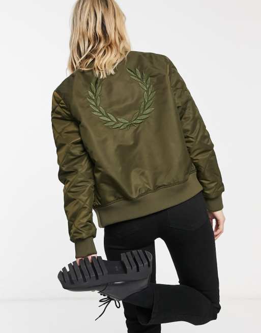 Fred Perry quilted sleeve bomber jacket in olive ASOS Fred Perry quilted sleeve bomber jacket in olive ASOS