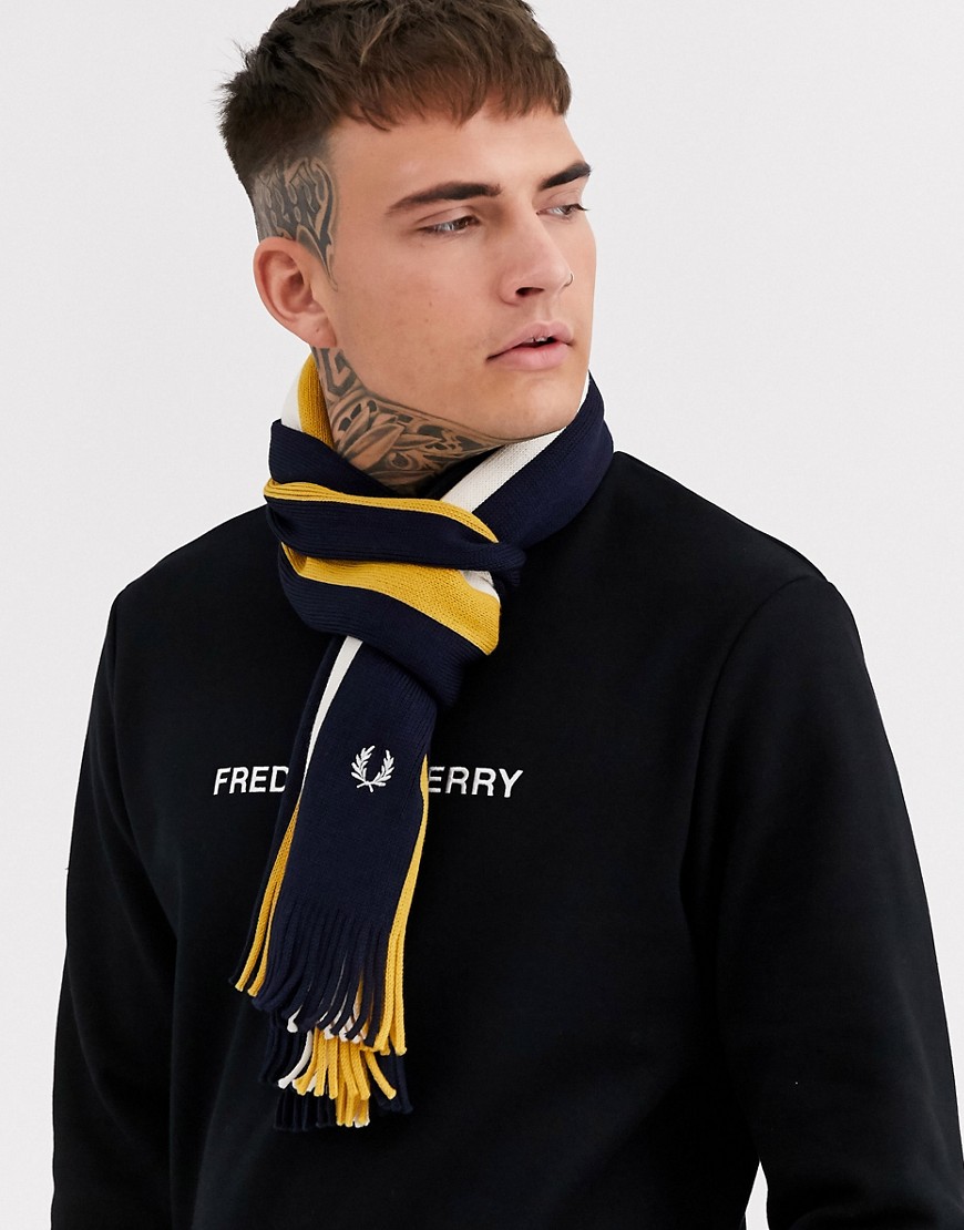 Fred Perry - Rachel - Gestreepte sjaal in marineblauw en geel