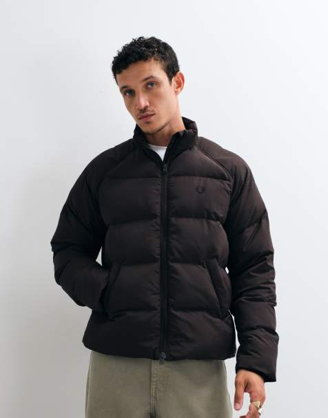 Fred Perry raglan sleeve padded jacket in dark brown - view 1