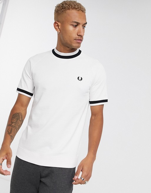 Fred Perry raglan thick contrast rib t-shirt in white