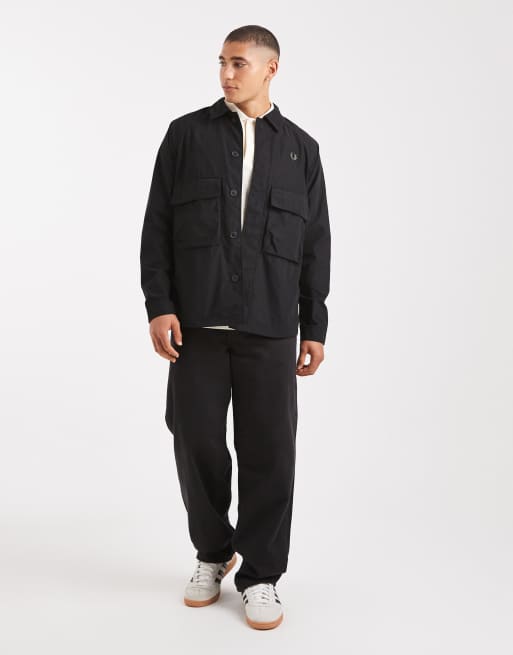 Fred Perry raglan utility overshirt in black | ASOS