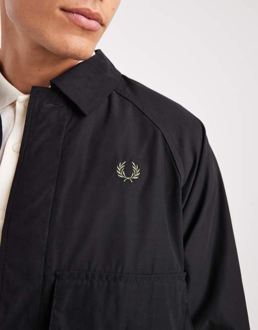 Fred Perry raglan utility overshirt in black | ASOS