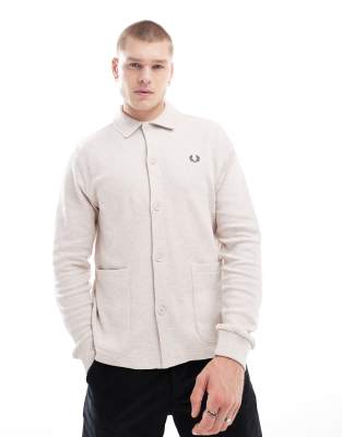 Fred Perry - Råhvid poloskjorte med lange ærmer og gennemgående knapper i jersey - view 1