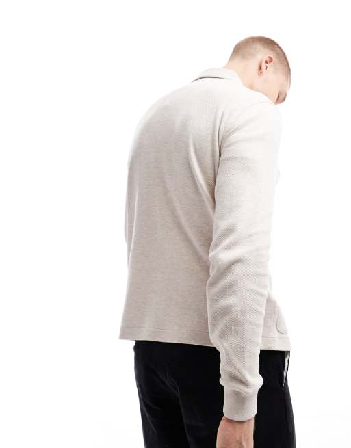 Fred Perry - Råhvid poloskjorte med lange ærmer og gennemgående knapper i jersey, 3 af 4