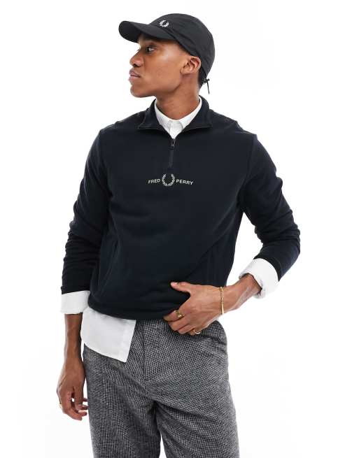 Fred Perry raised graphic half zip jumper in black ASOS