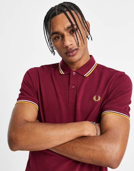 Fred Perry - Rød poloskjorte med kantstriber