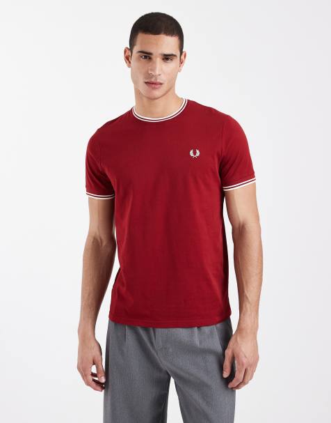 Fred Perry - Rød T-shirt med logo og dobbelte kontraststriber ved kanterne - view 1