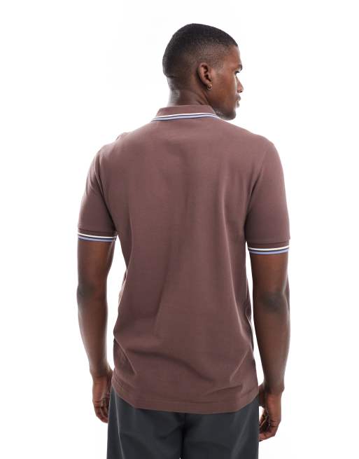 Fred Perry – Rdzawoczerwona koszulka polo z podwójną lamówką, 2 z 4
