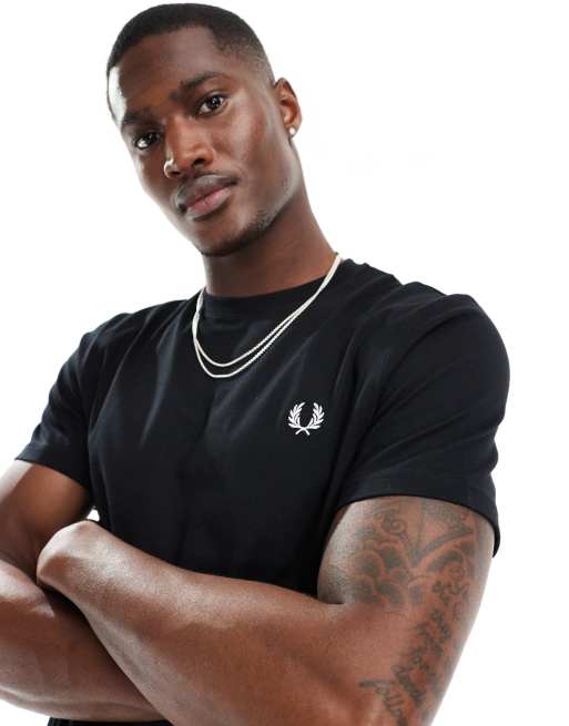 Fred Perry rear powder laurel t-shirt in black | ASOS