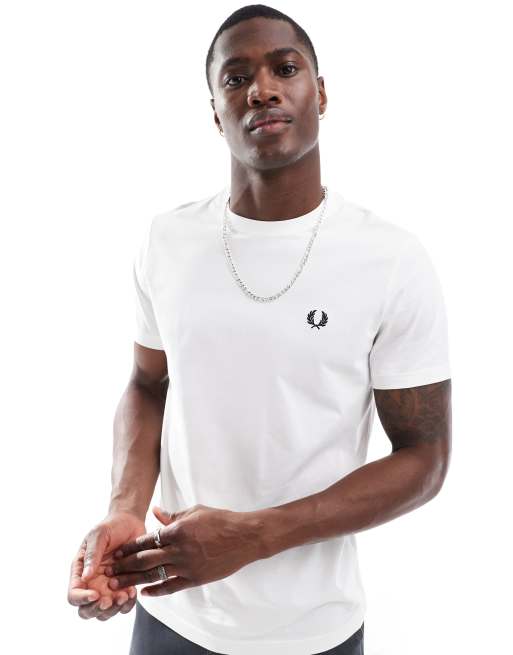 Fred Perry rear powder laurel t-shirt in white | ASOS