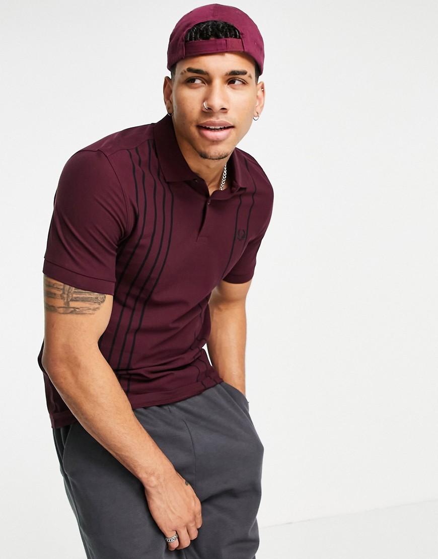 Fred Perry refined pique striped polo in burgundy