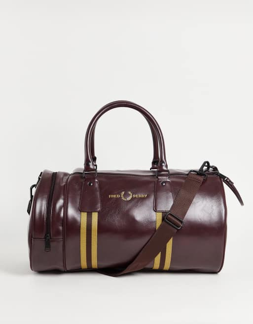 Fred Perry refined webbing pu barrel bag in burgundy ASOS