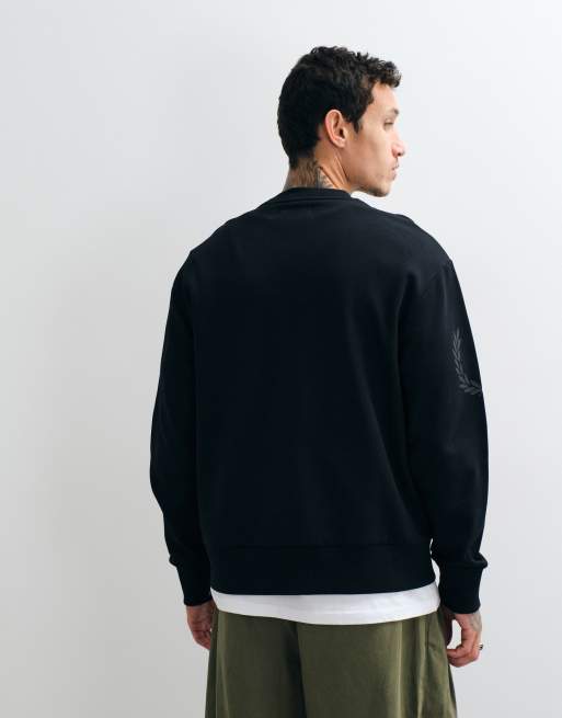 Fred Perry reflective laurel sweatshirt in black, 5 of 5