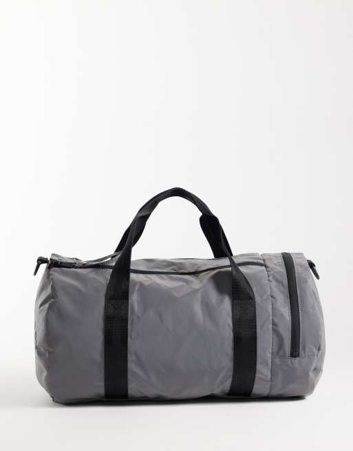 Fred Perry reflective logo barrel bag in grey, 4 of 4