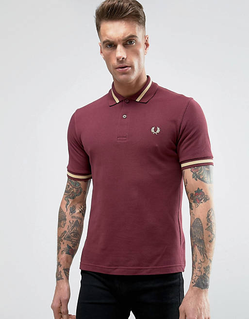 Fred Perry REISSUES Polo Single Tipped M2 Pique in Aubergine/Champagne ...