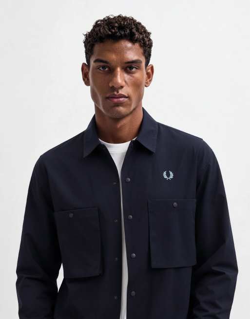 Fred Perry relaxed cotton overshirt in navy, 10 of 10