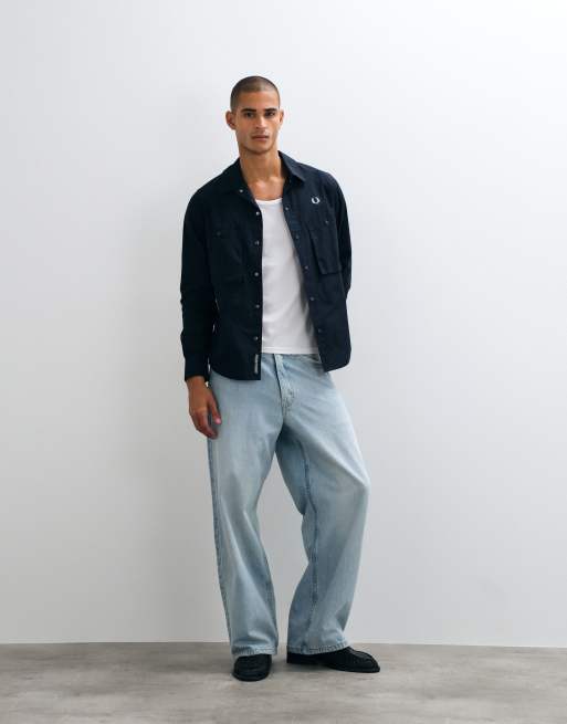 Fred Perry relaxed cotton overshirt in navy, 2 of 10