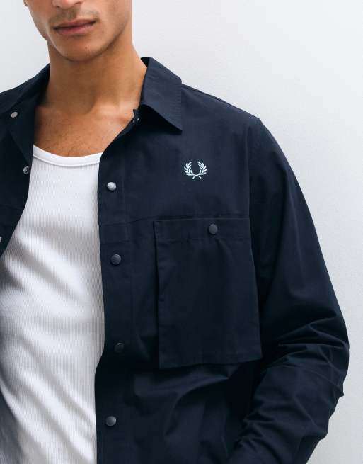 Fred Perry relaxed cotton overshirt in navy, 5 of 10