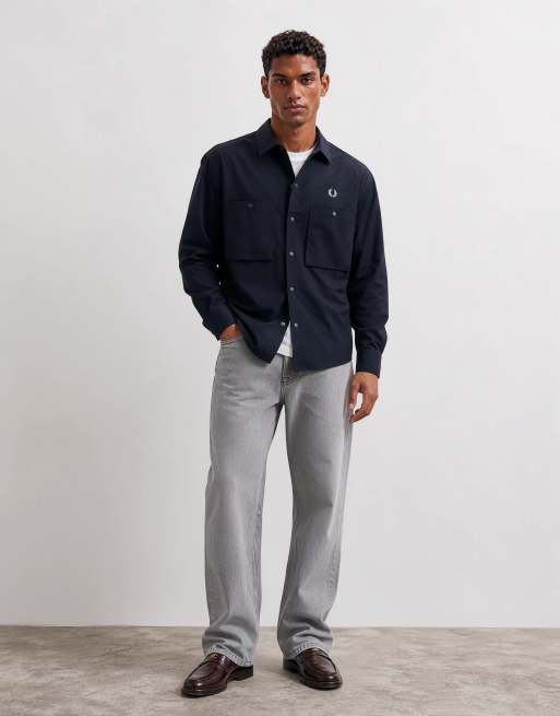 Fred Perry relaxed cotton overshirt in navy, 6 of 10