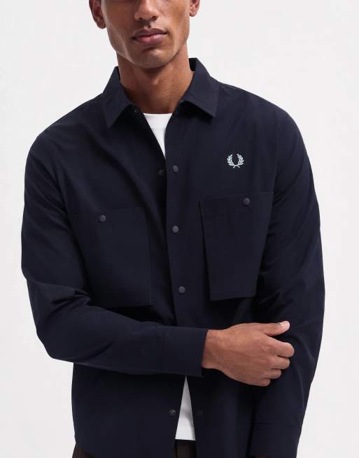 Fred Perry relaxed cotton overshirt in navy, 9 of 10