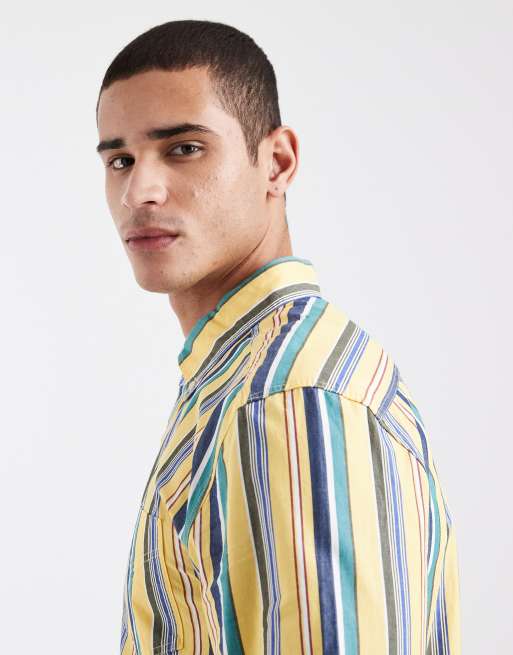 Fred Perry relaxed fit stripe logo shirt in multi, 3 of 5