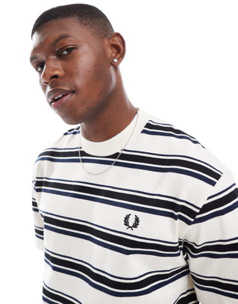 Fred Perry relaxed fit t-shirt in off white with thick horizontal stripes - view 1