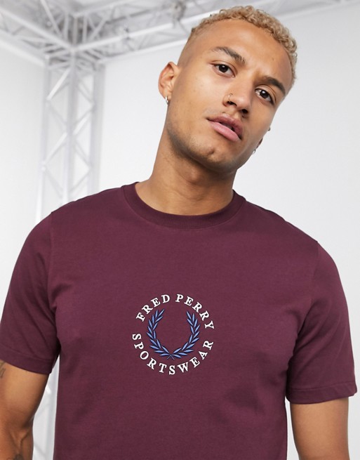 Fred Perry retro branding t-shirt in burgundy