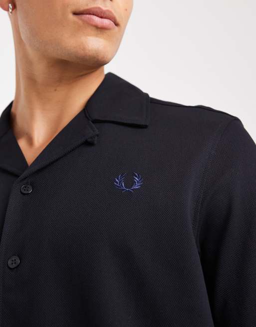 Fred Perry revere collar short sleeve shirt in black | ASOS