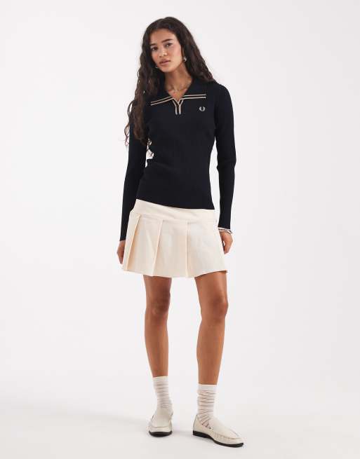 Fred Perry rib knit polo shirt in navy | ASOS
