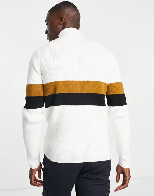 Fred Perry Ribbed Funnel Neck Sweater In White