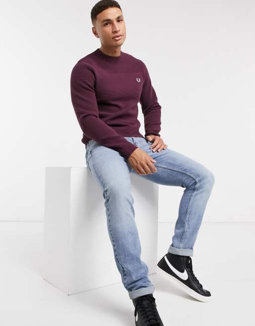 Fred Perry ribbed jumper in burgundy ASOS