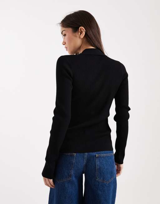 Fred Perry ribbed knitted shirt in black | ASOS
