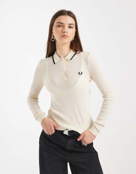 Fred Perry ribbed knitted shirt in ecru - view 1