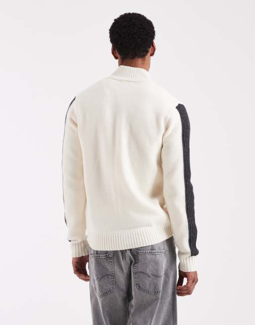 Fred Perry ribbed long sleeve zip up sweater in ecru | ASOS
