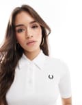 [Fred Perry] Fred Perry ribbed polo shirt in white 36 White