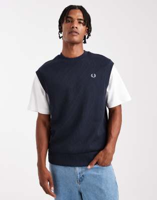 Fred Perry Ribbed Tank Top In Blue